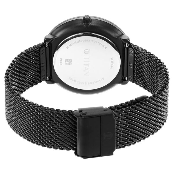 Titan 1849NM02 Men’s Black Dial Black Stainless Steel Strap Quartz Analog Watch – Round Metal Case, Mineral Glass, 3‑Piece Sliding Clasp