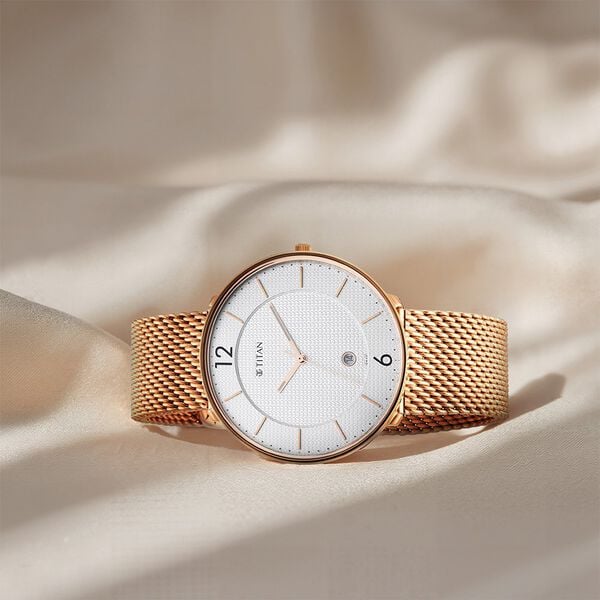 Titan 1849WM01 Men’s Quartz Analog Watch with Silver Dial & Rose-Gold Stainless Steel Strap