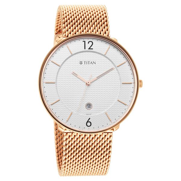 Titan 1849WM01 Men’s Quartz Analog Watch with Silver Dial & Rose-Gold Stainless Steel Strap