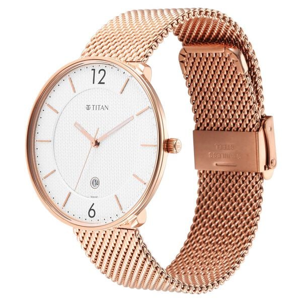 Titan 1849WM01 Men’s Quartz Analog Watch with Silver Dial & Rose-Gold Stainless Steel Strap
