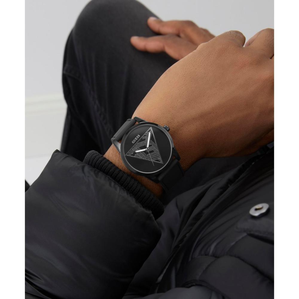GUESS GW0957G3 Quartz Men’s Clark Black Analog Watch with Black Silicone Strap