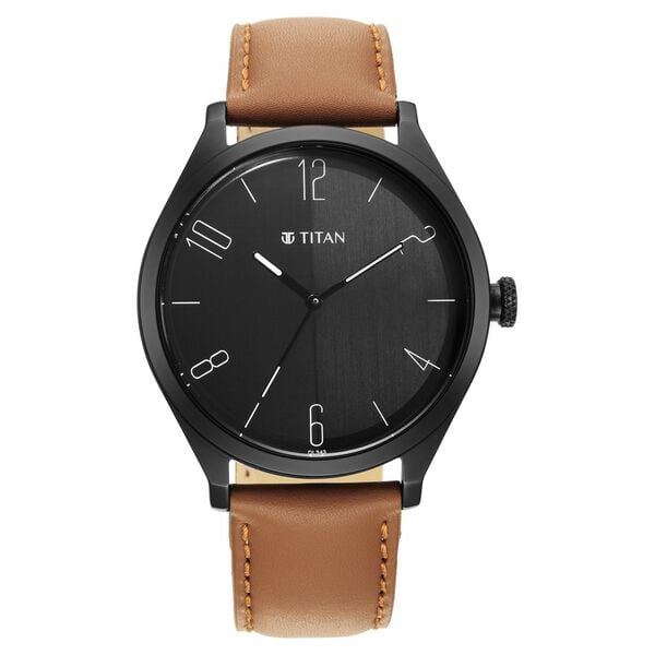 Titan 1865NL01 Men’s Quartz Analog Watch with Black Dial & Brown Leather Strap