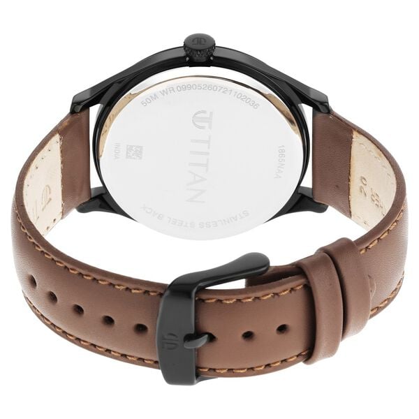 Titan 1865NL01 Analog Quartz Men’s Watch with Black Dial and Brown Leather Strap