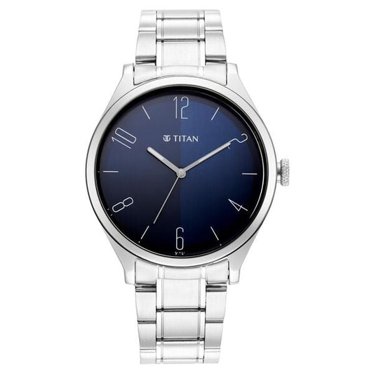 Titan 1865SM01 Men’s Quartz Analog Watch with Blue Dial & Silver Stainless-Steel Strap