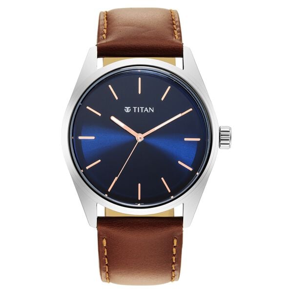 Titan 1866SL01 Blue Dial Analog Watch for Men – Brown Leather Strap, Quartz Movement