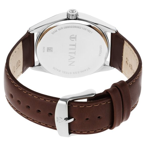 Titan 1866SL01 Blue Dial Analog Watch for Men – Brown Leather Strap, Quartz Movement