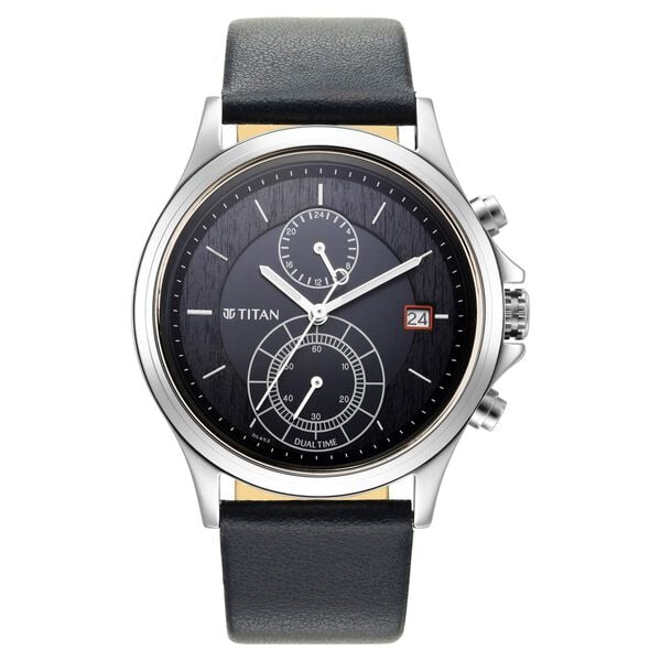 Titan 1870SL01 Workwear Blue Dial Analog Quartz Dual Time Leather Strap Watch – Men