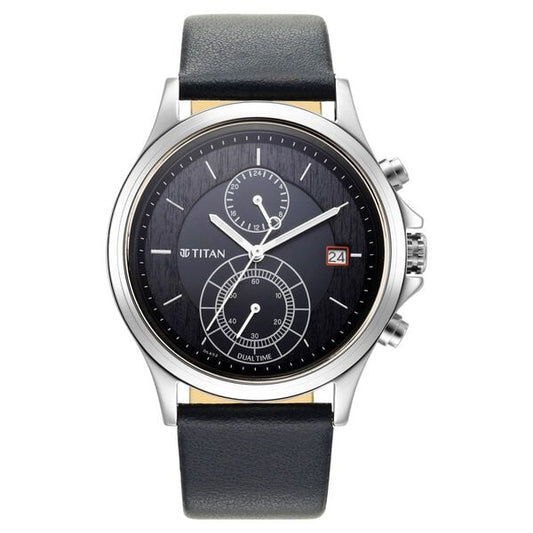 Titan 1870SL01 Workwear Blue Dial Analog Quartz Dual Time Leather Strap Watch – Men