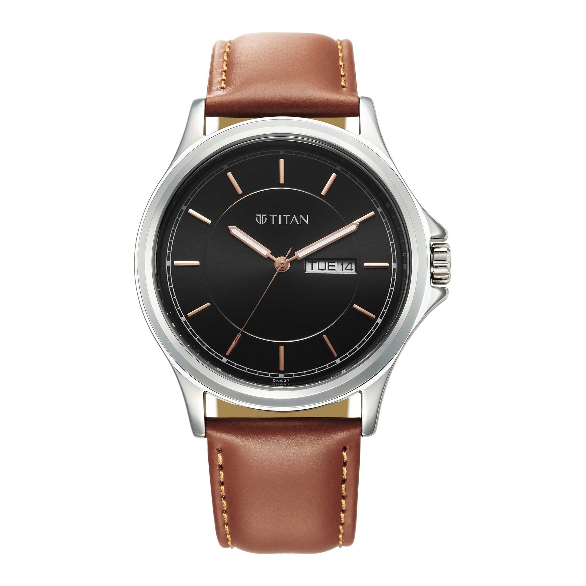 Titan 1870SL05 Quartz Analog Black Dial 42 mm Metal Case Brown Leather Strap Men Watch