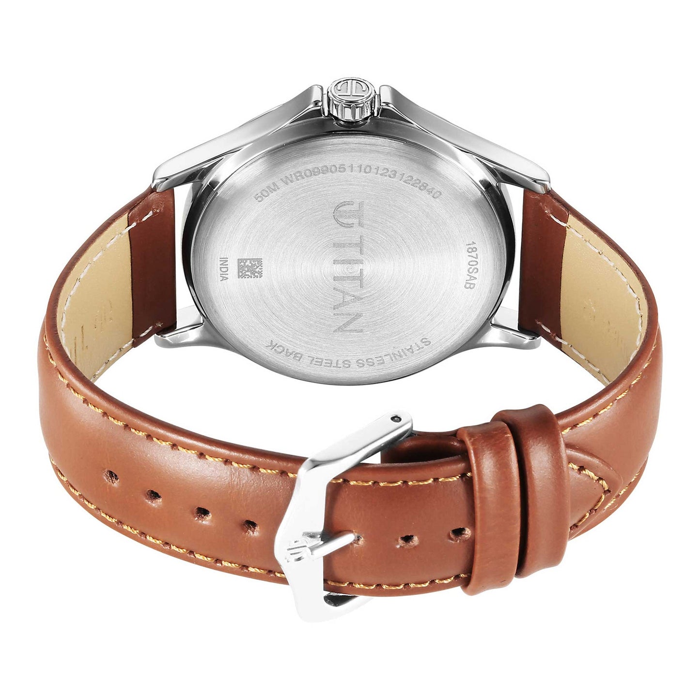 Titan 1870SL05 Quartz Analog Black Dial 42 mm Metal Case Brown Leather Strap Men Watch