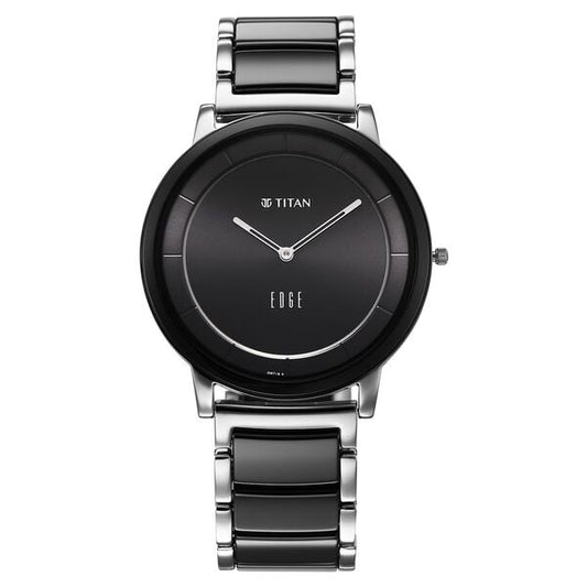 Titan 1878KD01 Men’s Black-Dial Quartz Watch with Two-Tone Stainless Steel & Ceramic Strap
