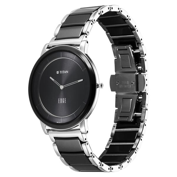 Titan 1878KD01 Men’s Black-Dial Quartz Watch with Two-Tone Stainless Steel & Ceramic Strap