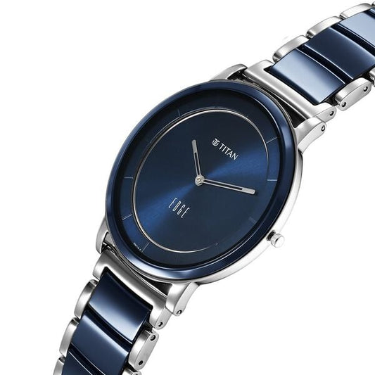 Titan 1878KD02 Men’s Midnight-Blue Dial Slim Analog Watch with Blue Steel & Ceramic Strap