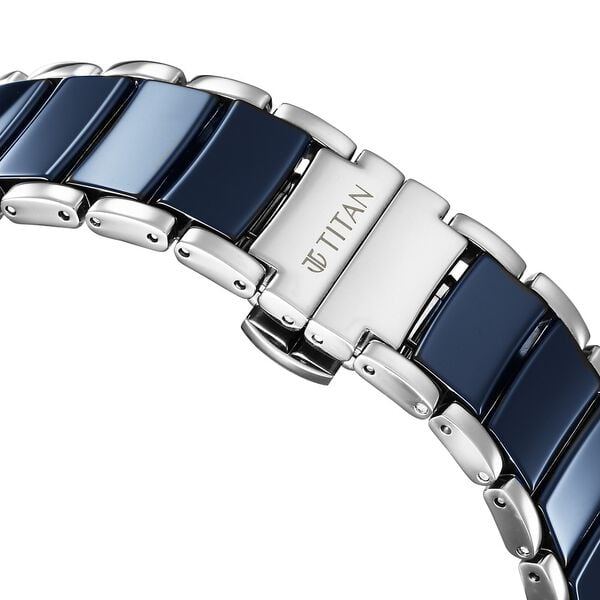 Titan Edge Fusion Quartz Analog Watch 1878KD02 Men’s Blue Dial Blue Stainless Steel & Ceramic Strap Quartz Analog Watch – Round Ceramic Case, Sapphire Crystal, Butterfly Clasp