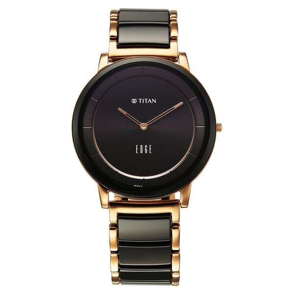 Titan 1878KD03 Men’s Black-Dial Slim Analog Watch with Black Steel & Ceramic Strap