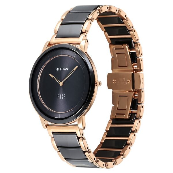 Titan 1878KD03 Men’s Black Dial Black Steel & Ceramic Strap Quartz Analog Watch – Round Ceramic Case, Sapphire Crystal, Butterfly Clasp