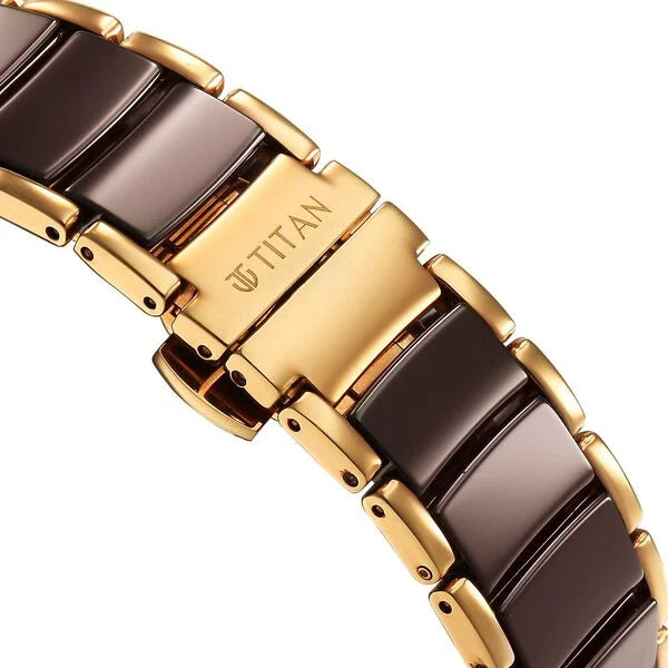 Titan 1878KD08 Brown Dial Men's Two-Tone Steel & Ceramic Analog Watch