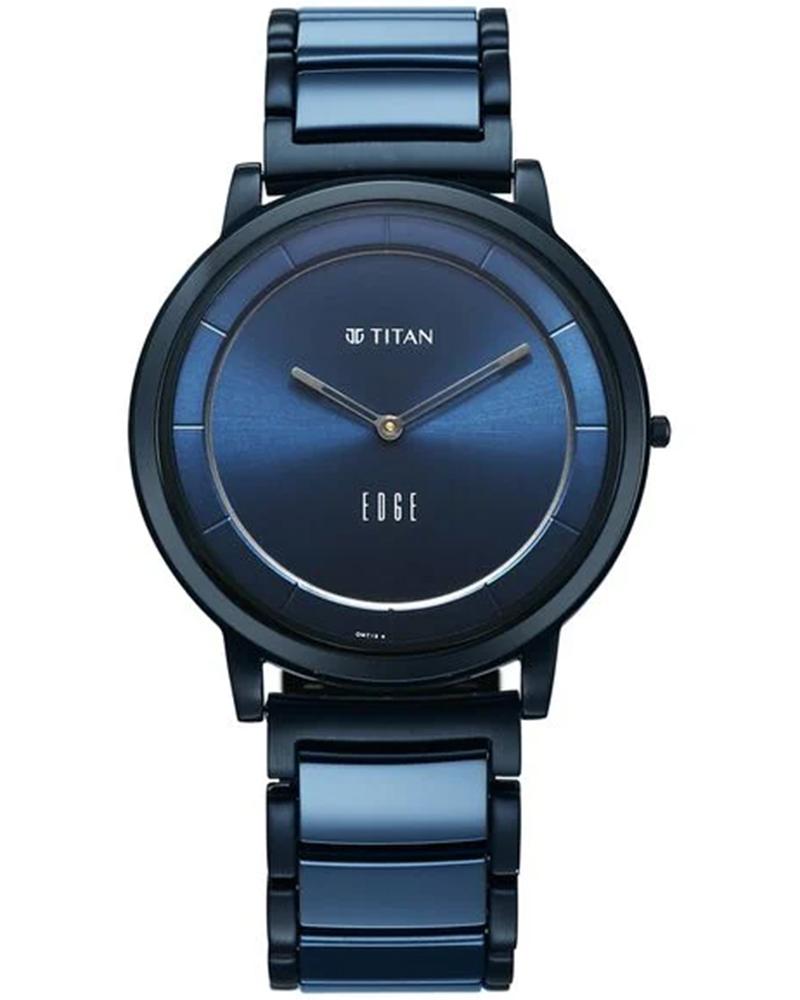 Titan 1878KD04 Edge Melange Ultra Slim Quartz Analog Blue Dial Steel & Ceramic Men's Watch