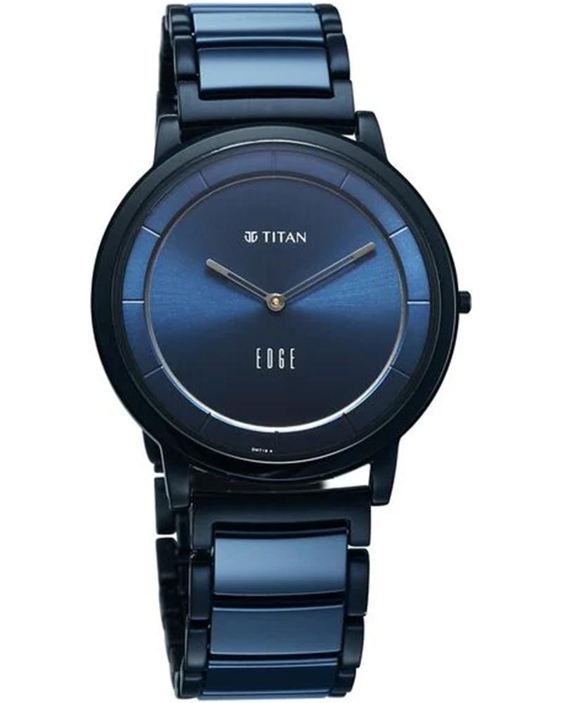 Titan 1878KD04 Edge Melange Ultra Slim Quartz Analog Blue Dial Steel & Ceramic Men's Watch