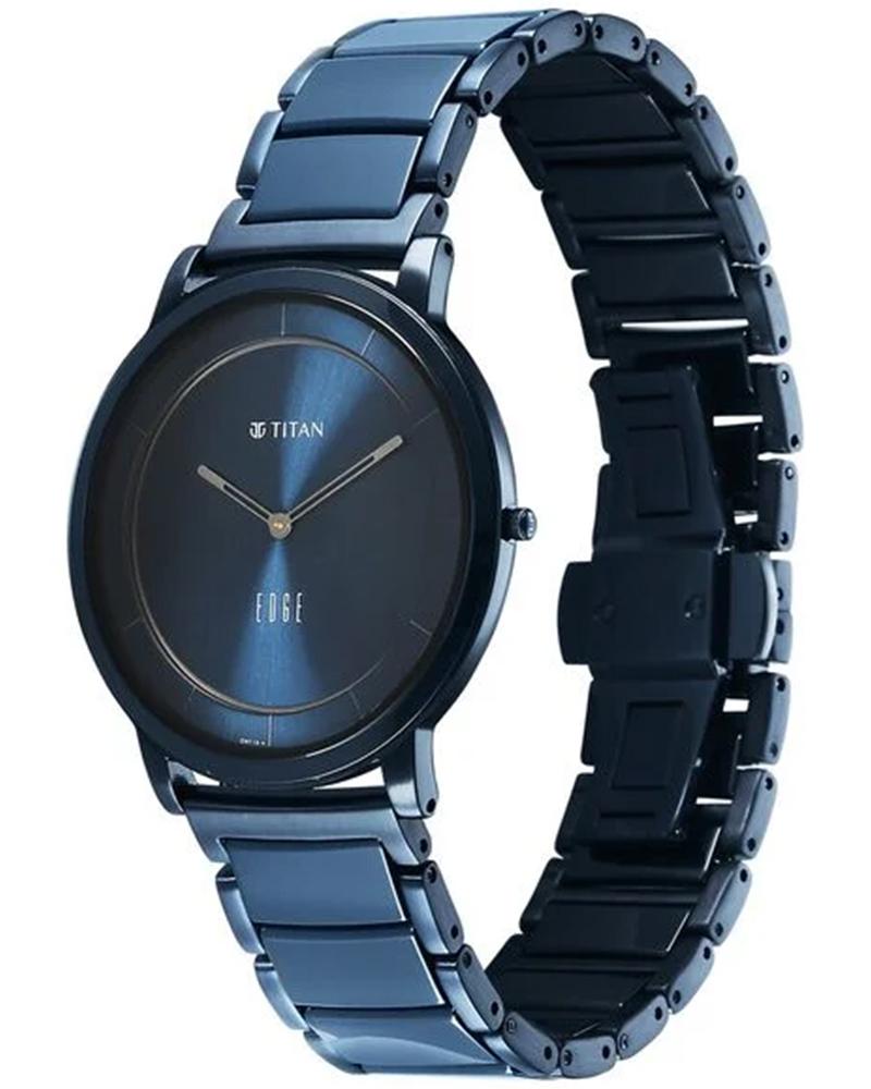 Titan 1878KD04 Edge Melange Ultra Slim Quartz Analog Blue Dial Steel & Ceramic Men's Watch