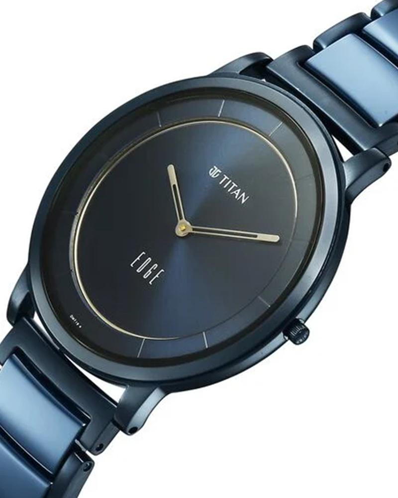 Titan 1878KD04 Edge Melange Ultra Slim Quartz Analog Blue Dial Steel & Ceramic Men's Watch