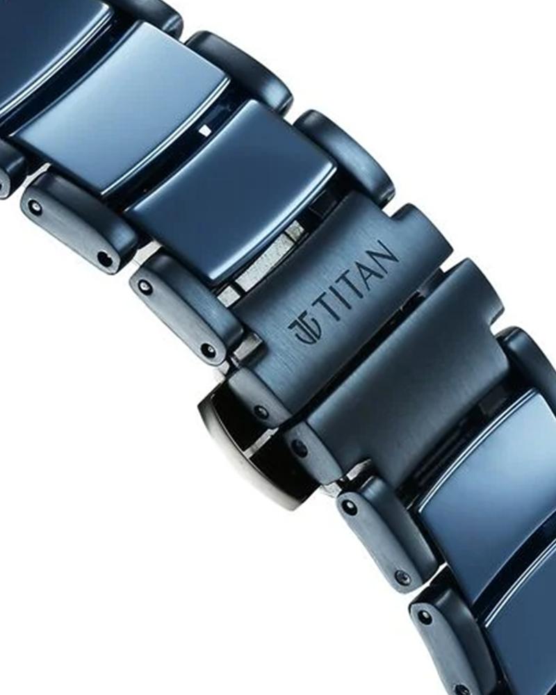 Titan 1878KD04 Edge Melange Ultra Slim Quartz Analog Blue Dial Steel & Ceramic Men's Watch