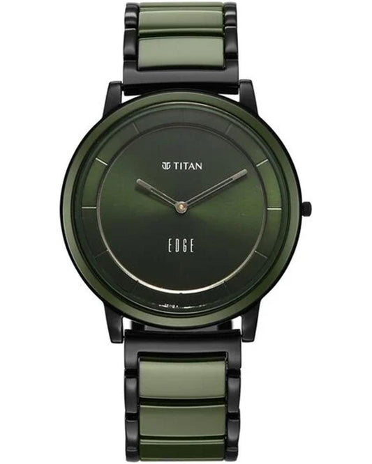 Titan 1878KD05 Edge Melange Ultra Slim Quartz Analog Green Dial Steel & Ceramic Men's Watch
