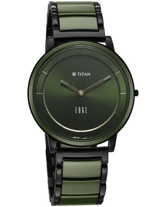 Titan 1878KD05 Edge Melange Ultra Slim Quartz Analog Green Dial Steel & Ceramic Men's Watch