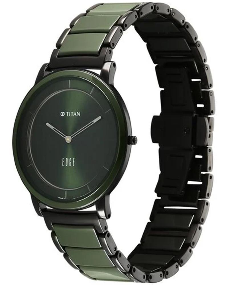 Titan 1878KD05 Edge Melange Ultra Slim Quartz Analog Green Dial Steel & Ceramic Men's Watch