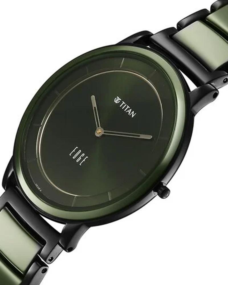 Titan 1878KD05 Edge Melange Ultra Slim Quartz Analog Green Dial Steel & Ceramic Men's Watch