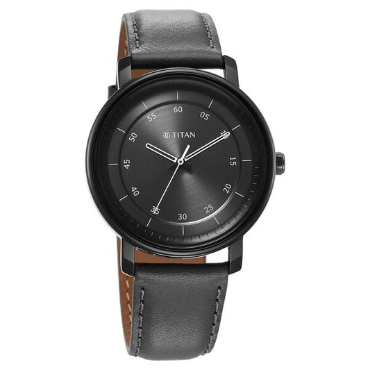 Titan 1884NL01 Workwear Quartz Analog Round Black Dial Leather Strap Watch – Men
