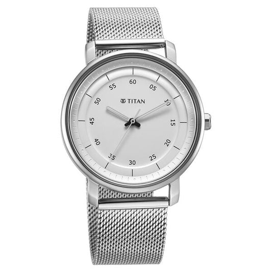Titan 1884SM01 Men’s Quartz Analog Stainless Steel Silver Dial Watch