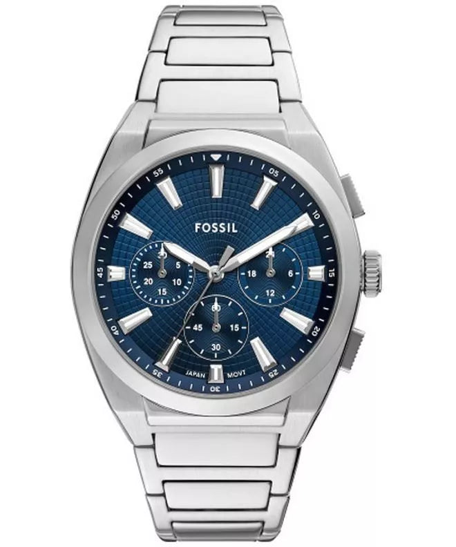 Fossil FS6104I Men's Quartz Chronograph Watch Blue Dial Silver Stainless Steel Strap
