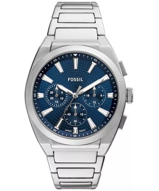 Fossil FS6104I Men's Quartz Chronograph Watch Blue Dial Silver Stainless Steel Strap