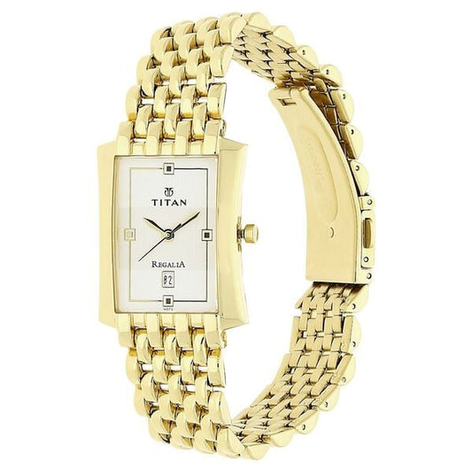 Titan 1927YM04 Men White Rectangle Dial Stainless Steel Strap