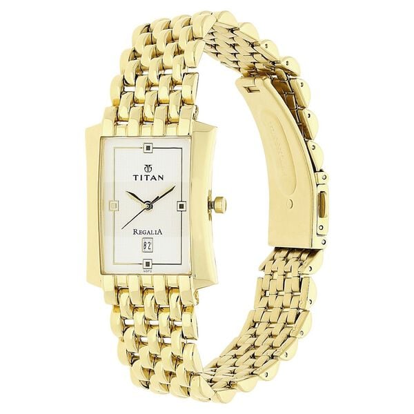 Titan 1927YM04 Regalia White Dial Analog with Date Golden Stainless Steel Strap Watch – Men