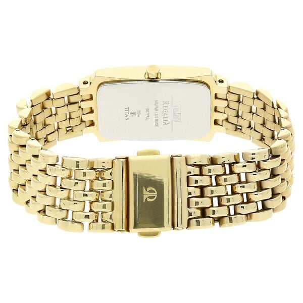 Titan 1927YM05 White Dial Analog Watch for Men – Golden Stainless Steel Strap, Quartz Movement