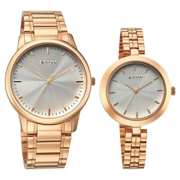 Titan 19692969WM01 Bandhan Eternal Pair Quartz Analog Silver Dial Rose Gold Stainless Steel Couple Watch