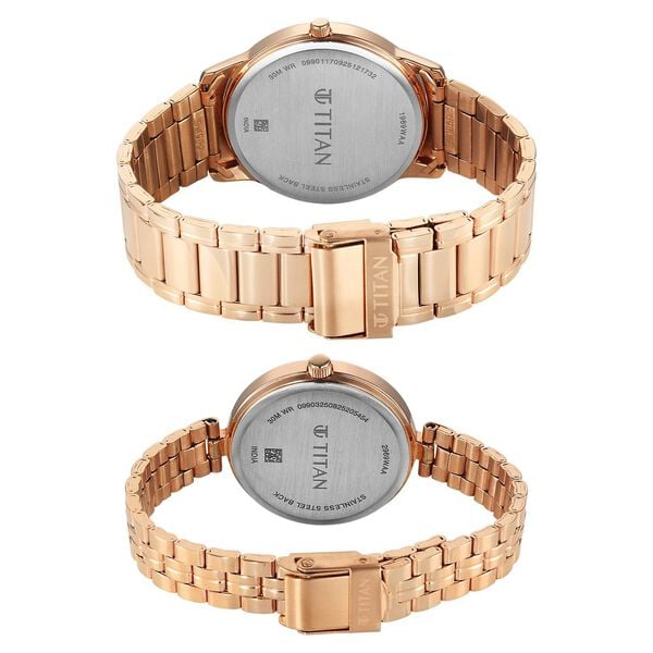 Titan 19692969WM01 Bandhan Eternal Pair Quartz Analog Silver Dial Rose Gold Stainless Steel Couple Watch
