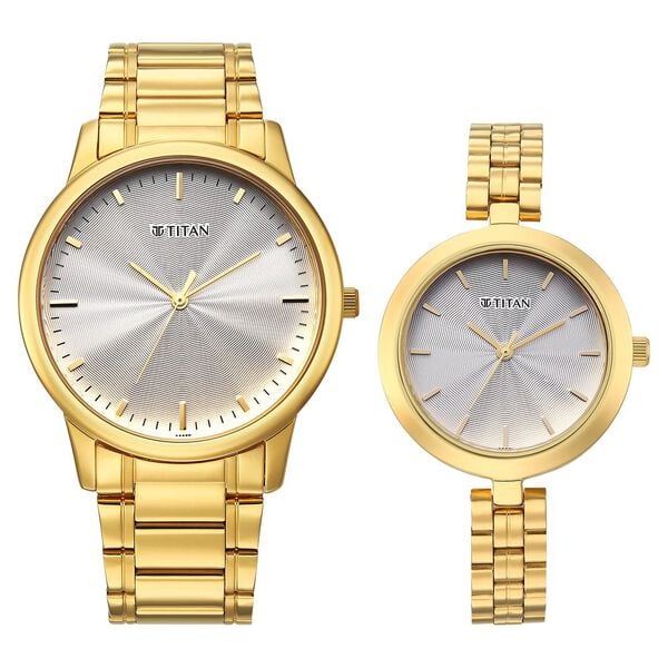 Titan 19692969YM01 Bandhan Eternal Pair Quartz Analog Silver Dial Gold Stainless Steel Couple Watch