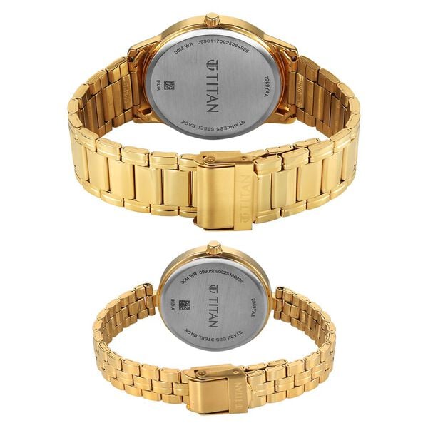 Titan 19692969YM01 Bandhan Eternal Pair Quartz Analog Silver Dial Gold Stainless Steel Couple Watch