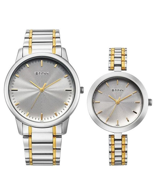 Titan 19692969BM01 Bandhan Eternal Pair Quartz Analog Silver Dial Two-Tone Stainless Steel Couple Watch