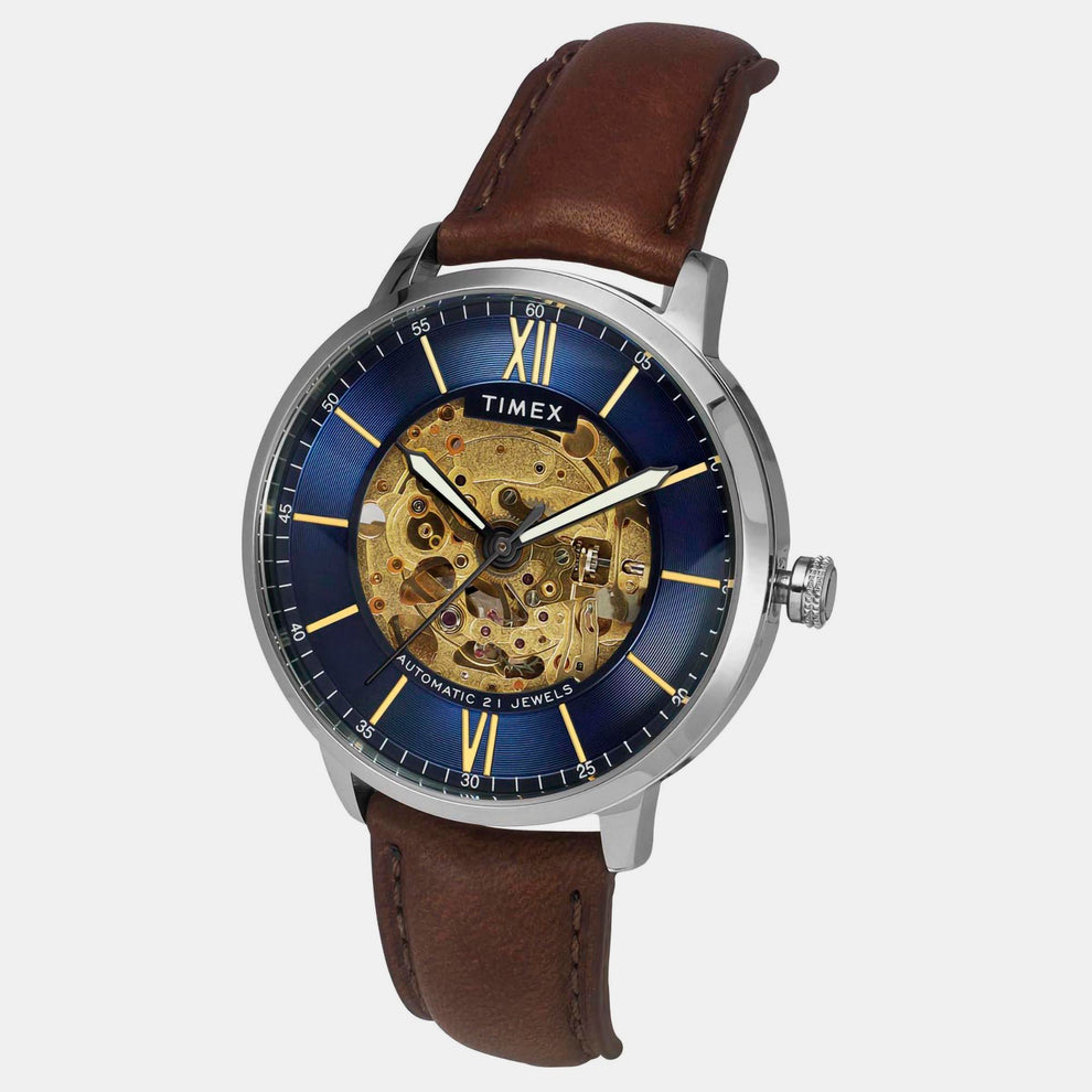 Timex TWEG23501 Men’s Blue Dial Quartz Analog Round Leather Strap Watch