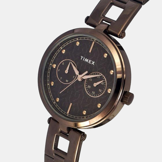 Timex TWEL16603 Women’s Brown Dial Quartz Analog Round Stainless Steel Watch