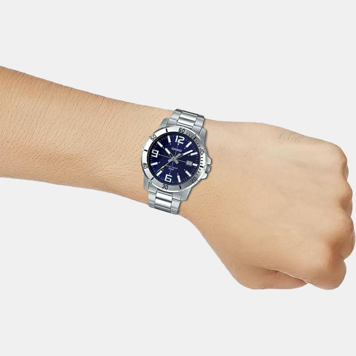 Casio A1363 Enticer Men’s Analog Quartz Watch with Blue Dial & Silver Stainless Steel Bracelet