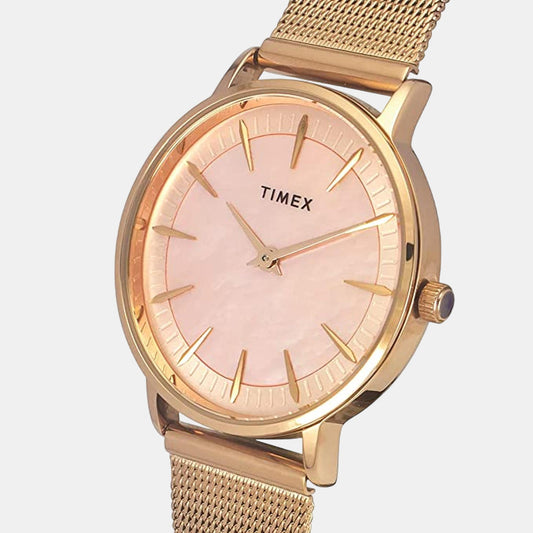 Timex TWEL15607 Mother of Pearl Dial Stainless Steel Women Watch – Round Case, Quartz Movement