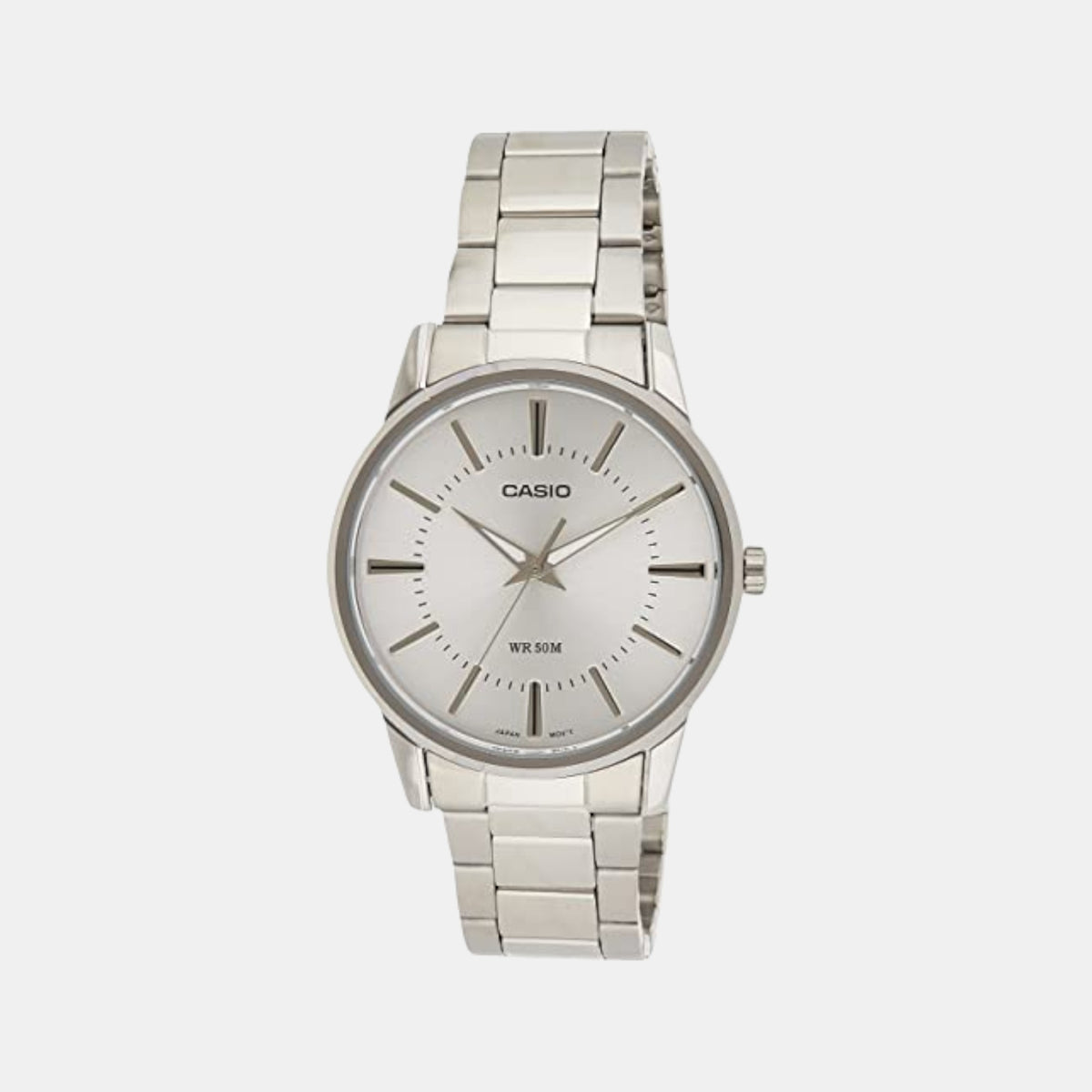Casio A494 Analog Quartz Men’s Enticer Watch | Silver Dial | Silver Stainless Steel Strap | 50 m Water Resistant
