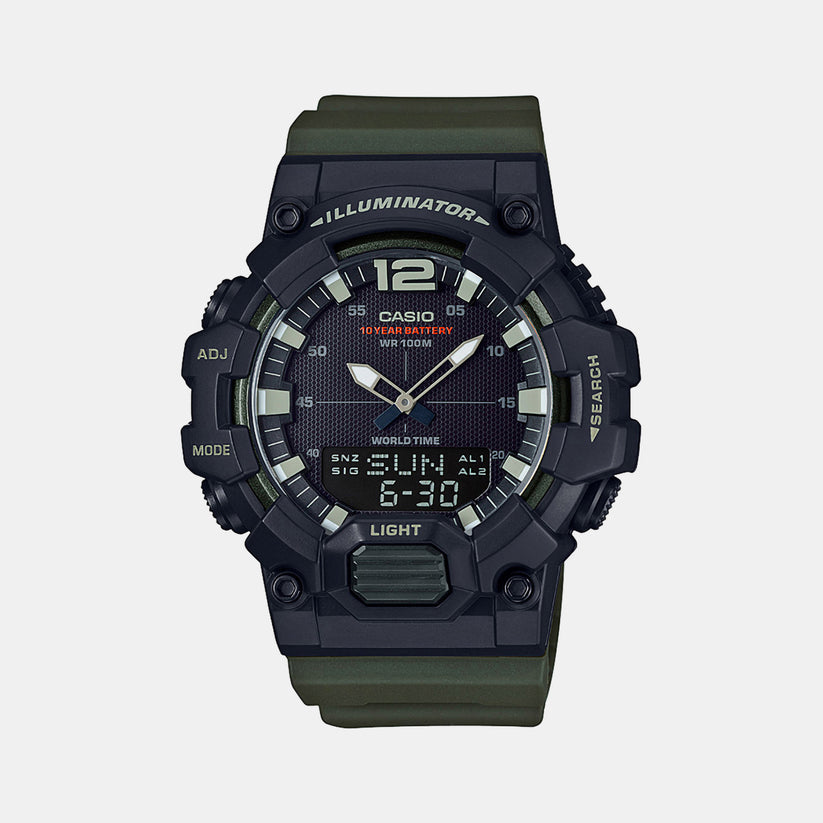 Casio Youth D155 Black Silver Dial Green Resin Strap Analog Digital Watch
