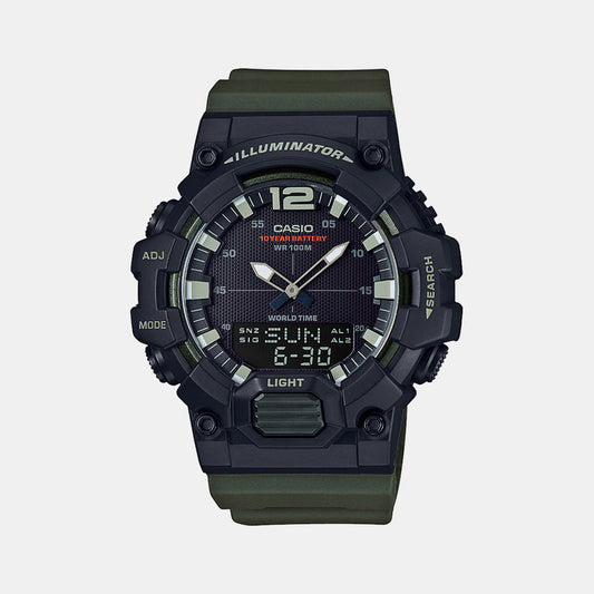 Casio Youth D155 Black Silver Dial Green Resin Strap Analog Digital Watch