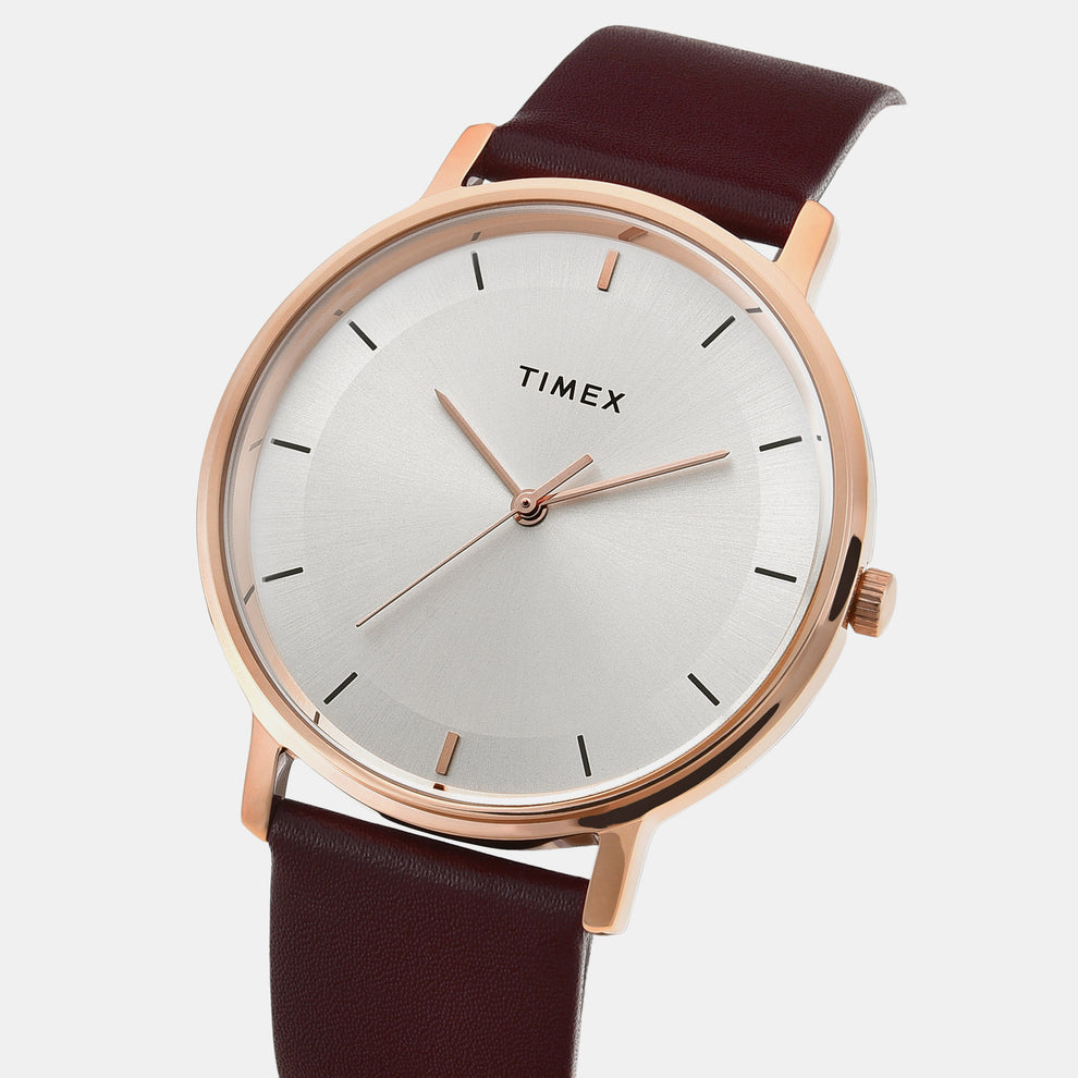 Timex TW0TG8014 Men’s Silver Dial Quartz Analog Watch with Brown Leather Strap